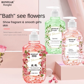 RONFEAR gel De Banho De Pétalas Rosa 500ml Flor De Jasmim Fragrância Hidratante Lavagem Corporal Liso