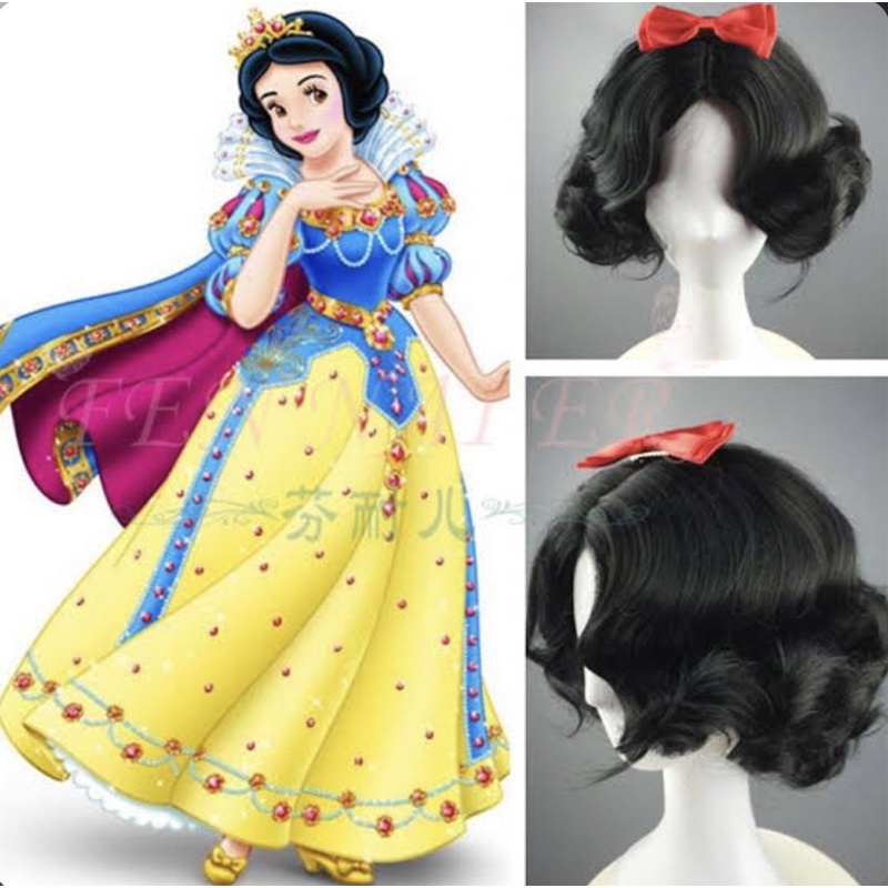 Peruca cosplay Princesa Branca de Neve e o 7 Anoes preta de 30 cm ...