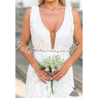 Vestido Noiva Longo De Renda Com Decote Em Tule Pre Wedding chá