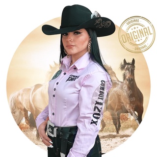Camisa Country Feminina Cowboy Rodeio Bordada Manga Longa Peao