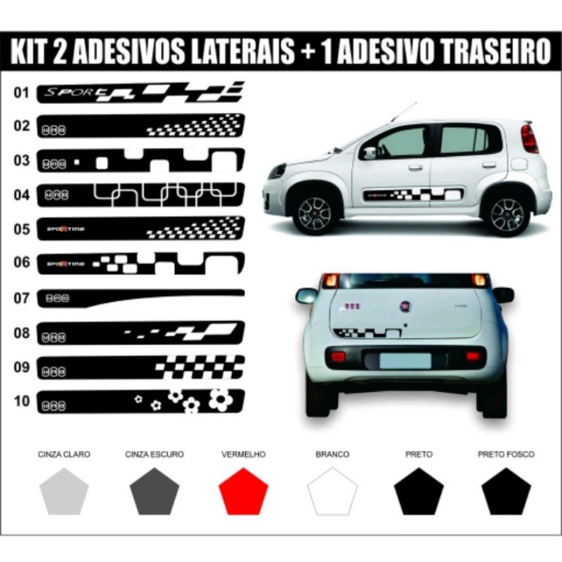 Kit Adesivo Fiat Uno Faixa Lateral Capo E Tras Carro Imp335