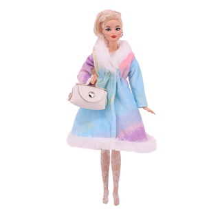 Roupa Boneca Barbie Casaco de Pele+Bolsa+meia+sapato