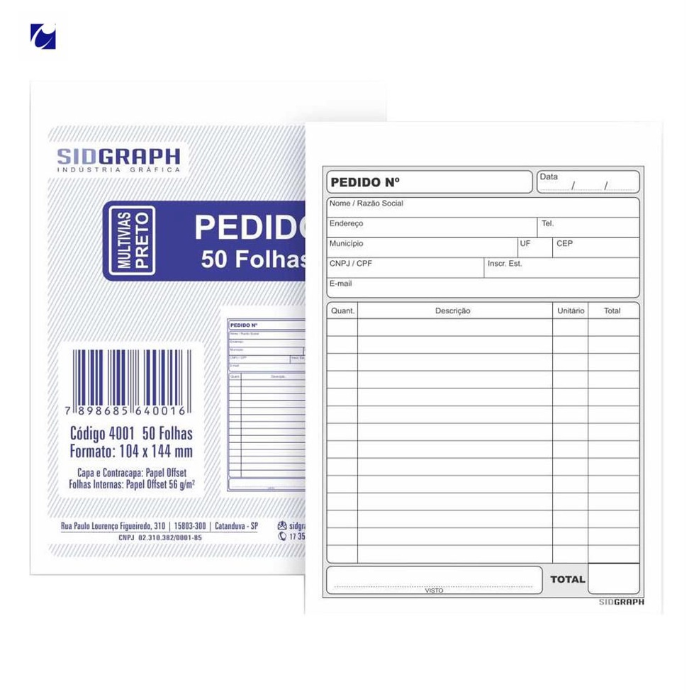 20 Blocos Pedido Multivias Pequeno 1 Via 50fls Sidgraph Shopee Brasil 0190