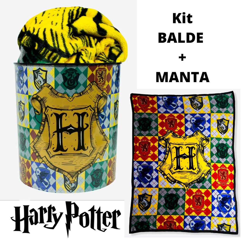 Kit: Balde e Manta Harry Potter Casas de Hogwarts – Quasart Presentes