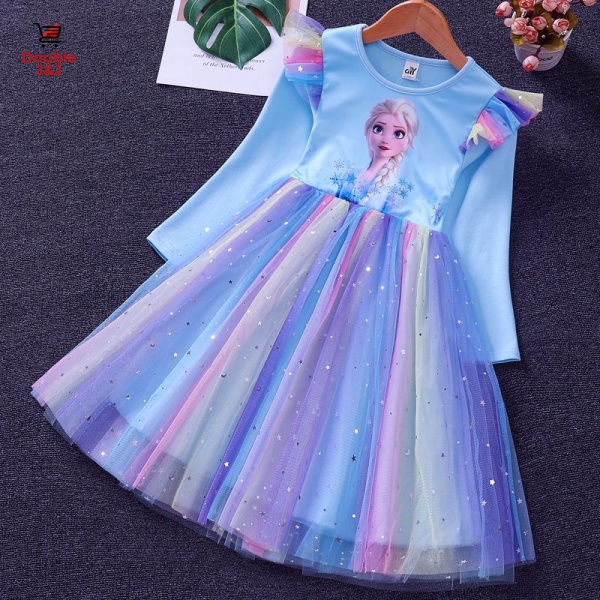 Vestido frozen cheap manga longa