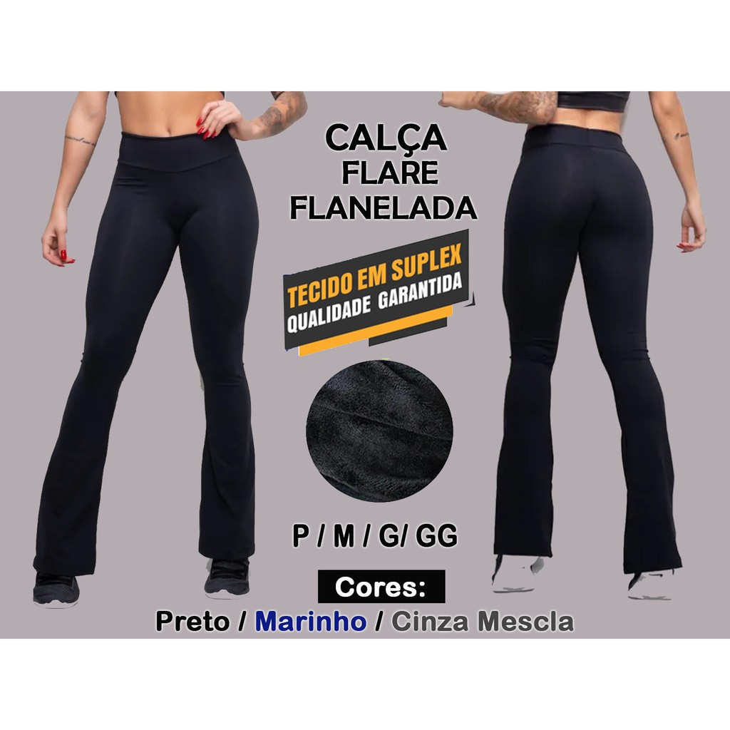 Calça Flare Flanelada (Plus Size) - Preto