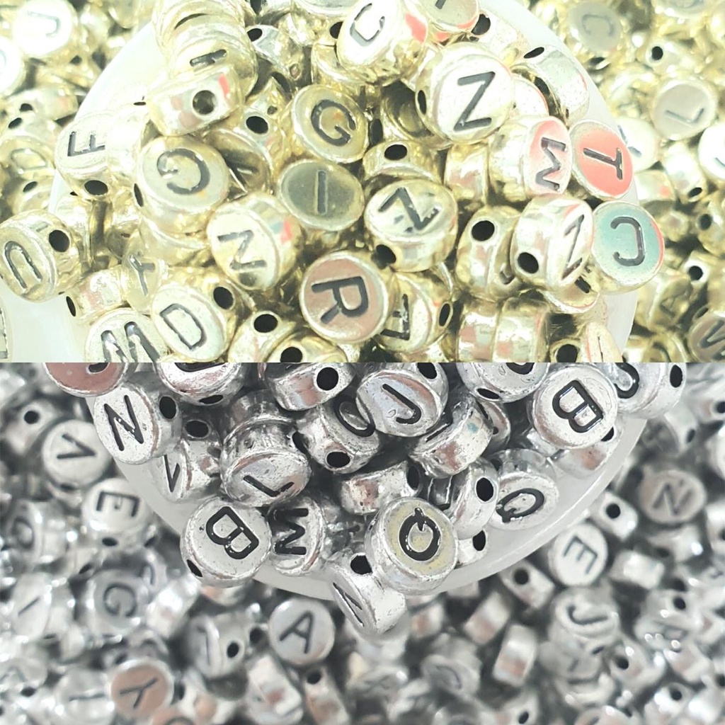Missangas De Letras Com Letras Alfabeto 1000 Pecas - Prata Dourado ...