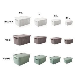 Caixa Organizadora Cesto com Tampa Trama Diversas Cores e Tamanhos Armário Banheiro Cozinha Casa e Decoração Plasútil