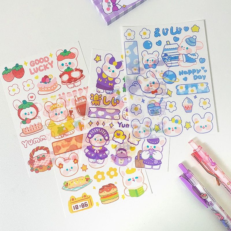 kit de Cartela de adesivos fofos kawaii de coelho e ursinho - papelaria ...