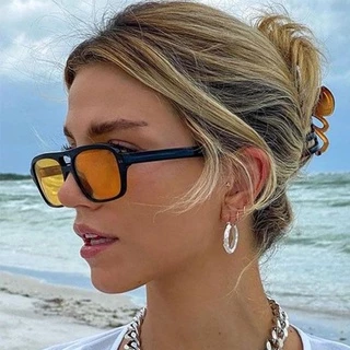 Rebites Clássicos Óculos De Sol Quadrados Mulher Retro Pontes Duplas Moda Azul Trendy Vintage 70s Sombra UV400