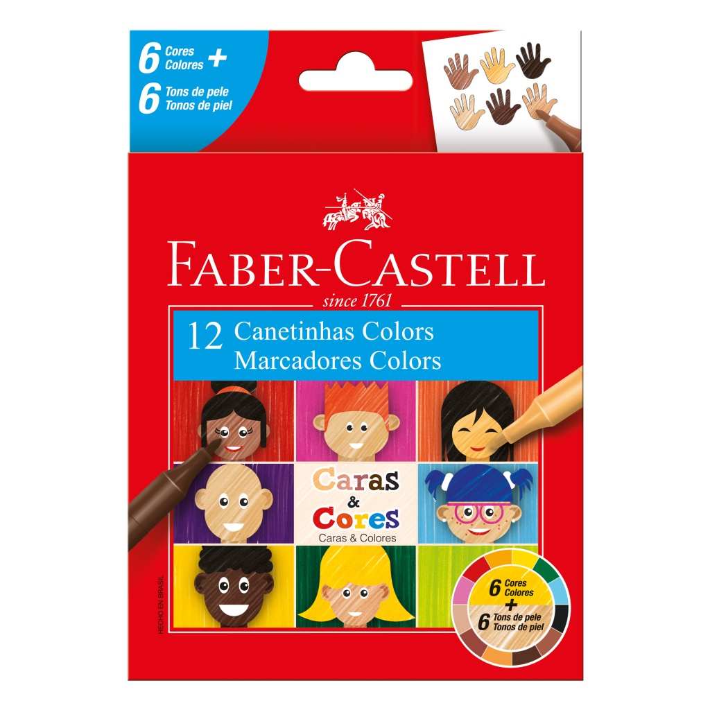 Canetinhas de Colorir 12 Cores, Caras e Cores 6 Cores + 6 Tons de Pele ...