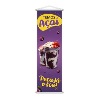 Banner Açaí Sorvete copo propaganda Banca Serviço Lona 100x30cm