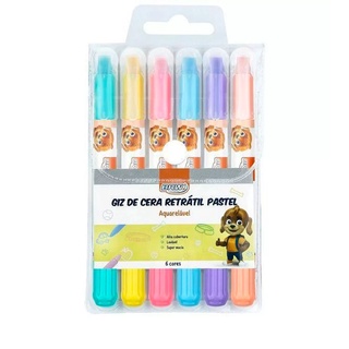 Giz de Cera Retrátil Colorido Aquarelável BRW Com 6 Cores Pastel