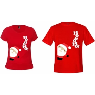 Kit 2 Camisetas Casal Mamãe Noel e Papai Noel Hohoho Feliz Natal