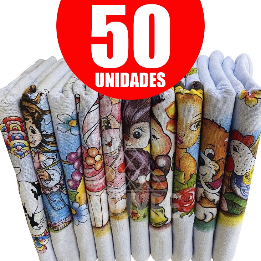 50 panos de prato bainha estampado 100% algodão