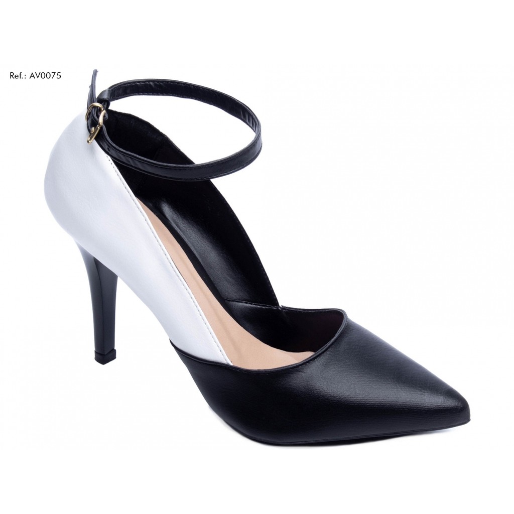 Scarpin preto e hot sale branco salto medio