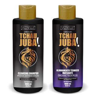 KIT ALINHAMENTO TERMICO MATIZANTE TCHAU JUBA! E SHAMPOO CLEASING ANTIRESIDUO 1L VIZBELLE. PROGRESSIVA MATIZANTE, CABELO LISO E SEM FRIZZ