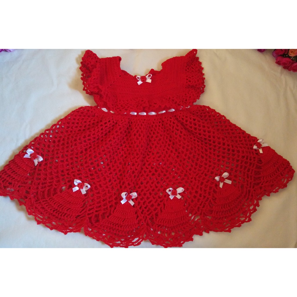 Vestido vermelho hot sale de croche infantil