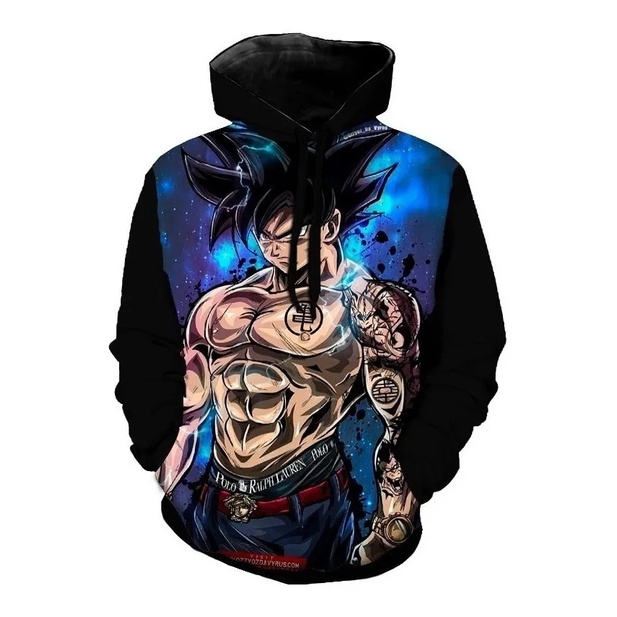 Blusa de Frio Moletom Full Goku Criança Desenho Anime com Capuz