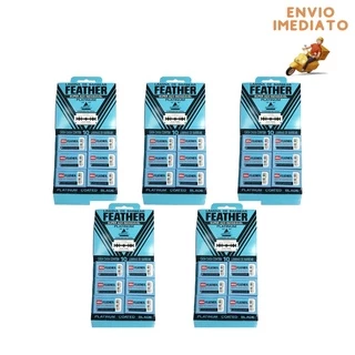5 Cartelas Lâmina Para Barbear Feather Platinum Aço Inoxidável Com 60un Cada