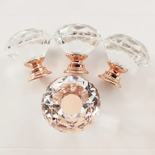 Kit 6 Puxadores Pegador Cristal 30 Mm Porta Gaveta Rose Gold