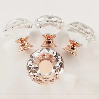 Kit 6 Puxadores Pegador Cristal 30 Mm Porta Gaveta Rose Gold