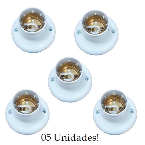 05 Soquete Bocal Fixo de Teto Para Lâmpada E27 Branco - Até 60W - Voltec