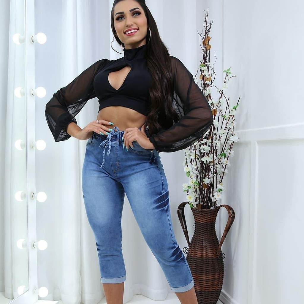 Calça feminina capri elástica perna larga com bolsos cintura alta calça  lounge sensação de maciez em Promoção na Shopee Brasil 2024