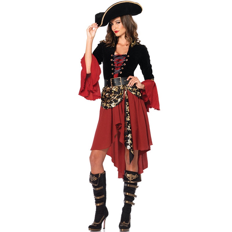 Fantasia Piratas do Caribe Feminina Vermelha E Preta Com Chapéu - Princesa  Urbana - Viva o Encanto
