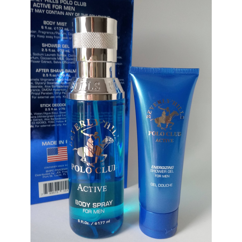 Kit Body Spray e Gel For Men Beverly Hills Polo Club Active Perfume 177ml