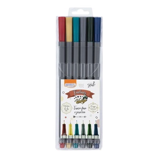 Caneta Colorida Ponta Fina Fineliner BRW Vintage 0.4 mm com 6 Cores
