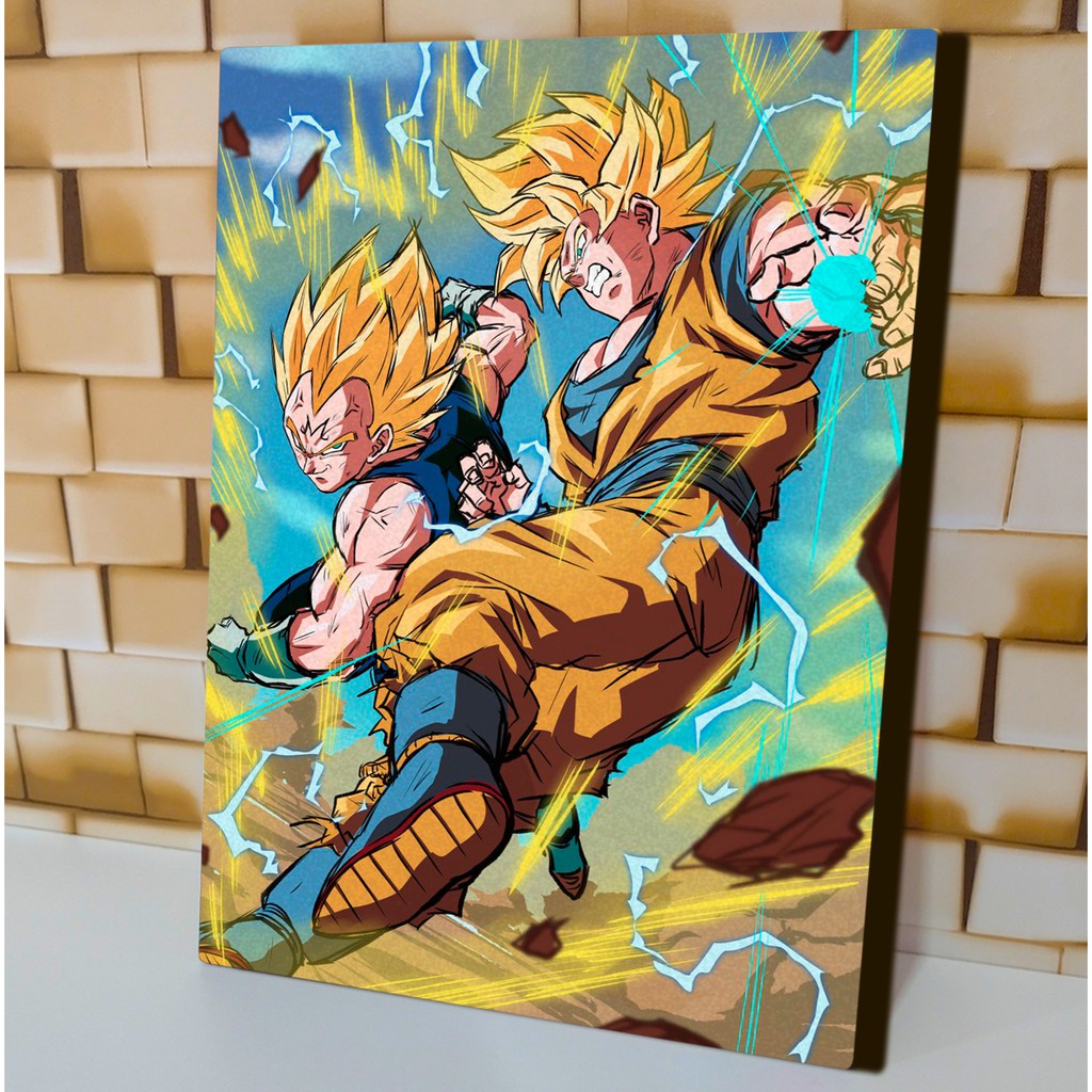 Quadro Decorativo Goku vs Majin Vegeta Dragon Ball Z 28x20 Impressão LaserJet K+ MDF Grosso