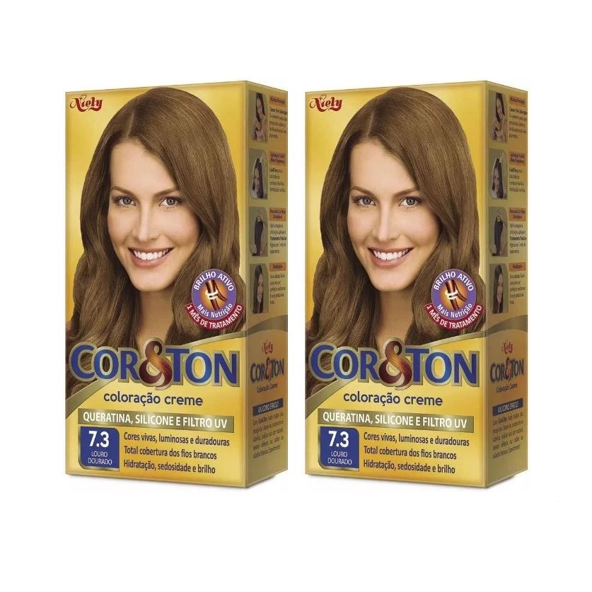Cor & Ton - Kit 2 Coloração Creme - 7.3 Louro Dourado | Shopee Brasil