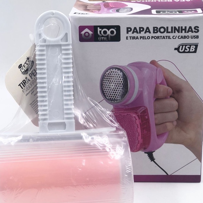 1 KIT Papa Bolinhas USB Tira Pelos Portátil + Rolo Tira Pelos Lavável Plástico Original Alta Qualidade CLINK