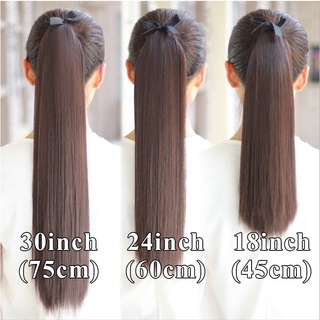 [Extensões De Cabelo Longo Liso clip De Peruca Amarrada Para A Sintética De Cauda De Pôneixo Falso Feminino