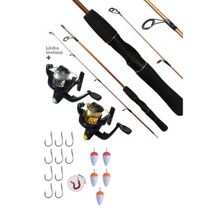 Kit De Pesca Molinete Com Linha + Vara Fibra de Vidro Maciça 1,20 MTS 8-15 Libras ( 7kg ) KIT sortido Acompanha Anzol + minhoca + boias