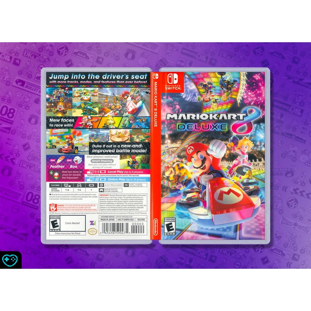 Mario Kart 8 Deluxe Encarte Impresso - Nintendo Switch - Reposição de Capa Frente e Verso - Substituição de Capinha e Case / Caixa