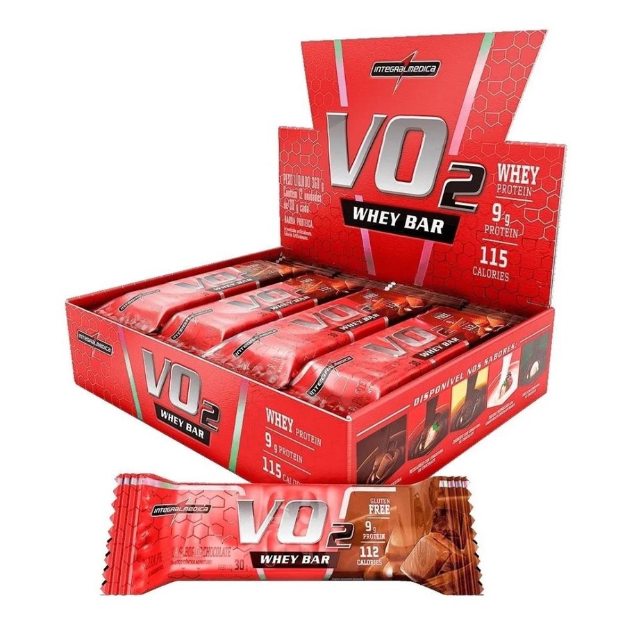 Barra de Proteina VO2 Whey Bar Chocolate 12 un 30g – Integralmedica
