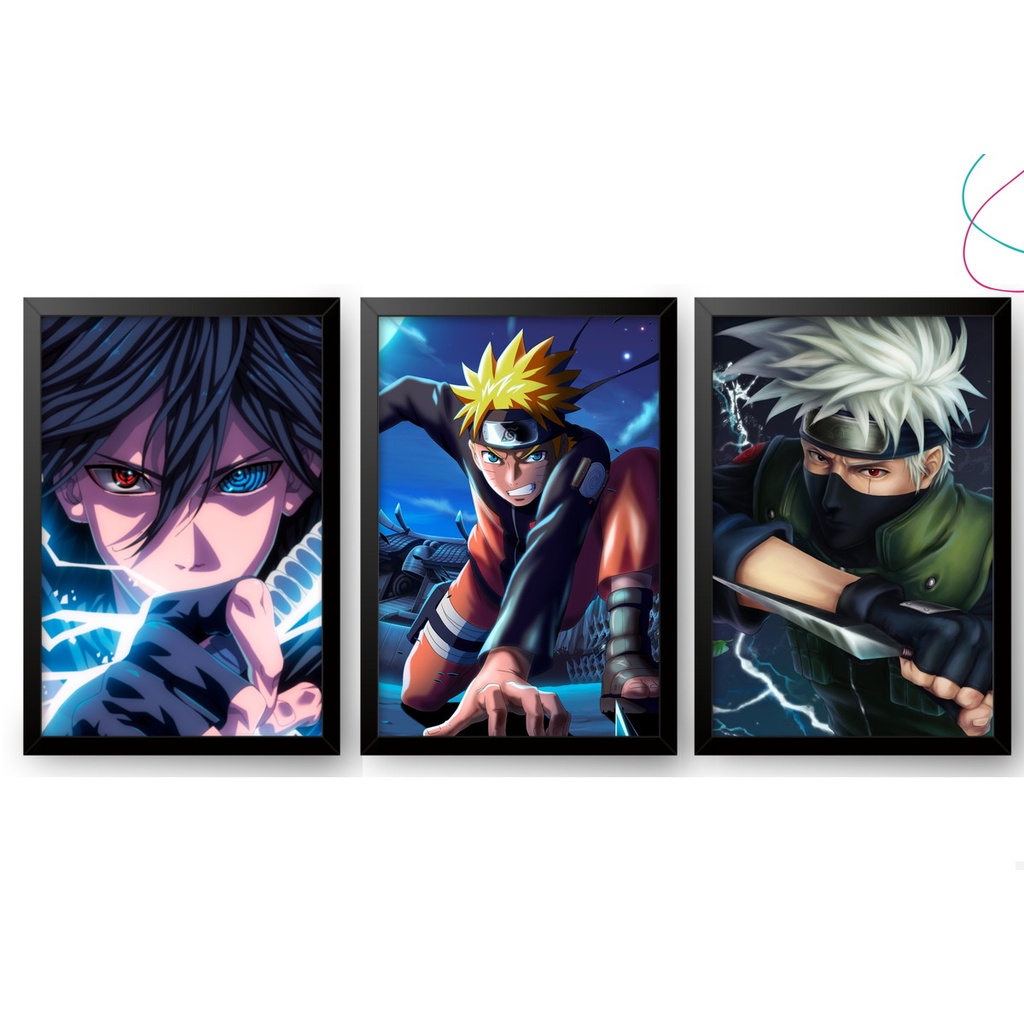 Quadro Decorativo Naruto Sasuke Kakashi Anime Plaquinha Decorativa
