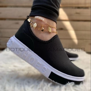 Tenis Meia Shoes Feminino Slip on Calce Facil Confortável Preto