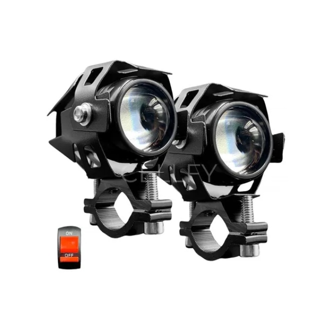 Kit Par Farol Milha Moto Aux Neblina Led Grande U Preto V Xenon