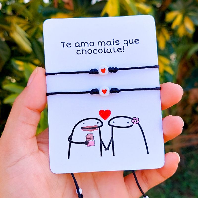 Cartela Com 2 Pulseiras De Amizade / Casal - Meme Eu Te Amo