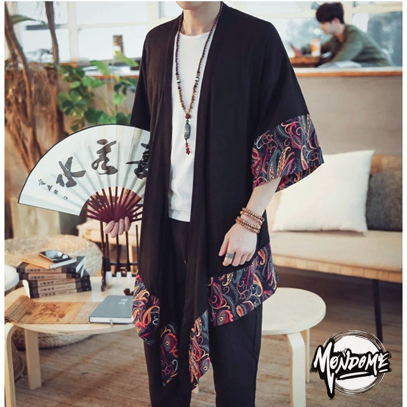 Kimono Étnico Estampa Persa Camisa Larga Estilo StreetWear HipHop Moda de Rua Cardigan Harajuku Quimono Japonês Oriental Unissex Pronta Entrega