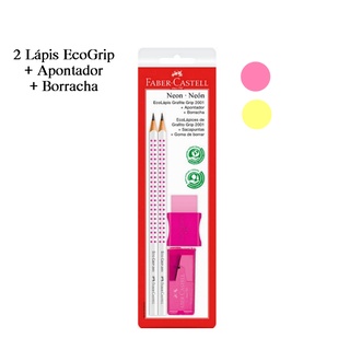 Kit Lápis EcoGrip FABERCASTELL Neon c/ 2 Lápis + Apontador + Borracha