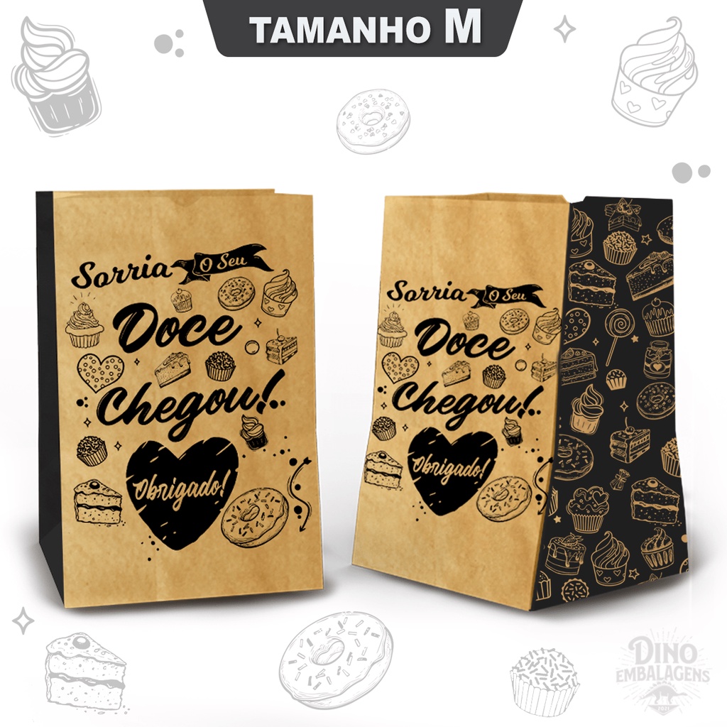Saco Kraft Delivery Estampado para Doces Tamanho M (100 unidades)