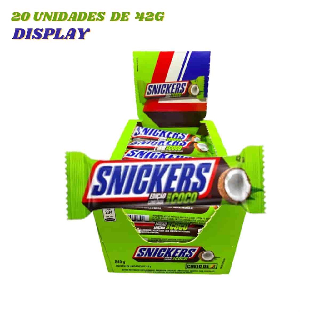 Chocolate Snickers Coco 20 unidade de 42g Mars | Shopee Brasil