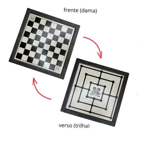 Jogo de Tabuleiro Dama e Trilha - 2 em 1 - Grande 32cm Dutati