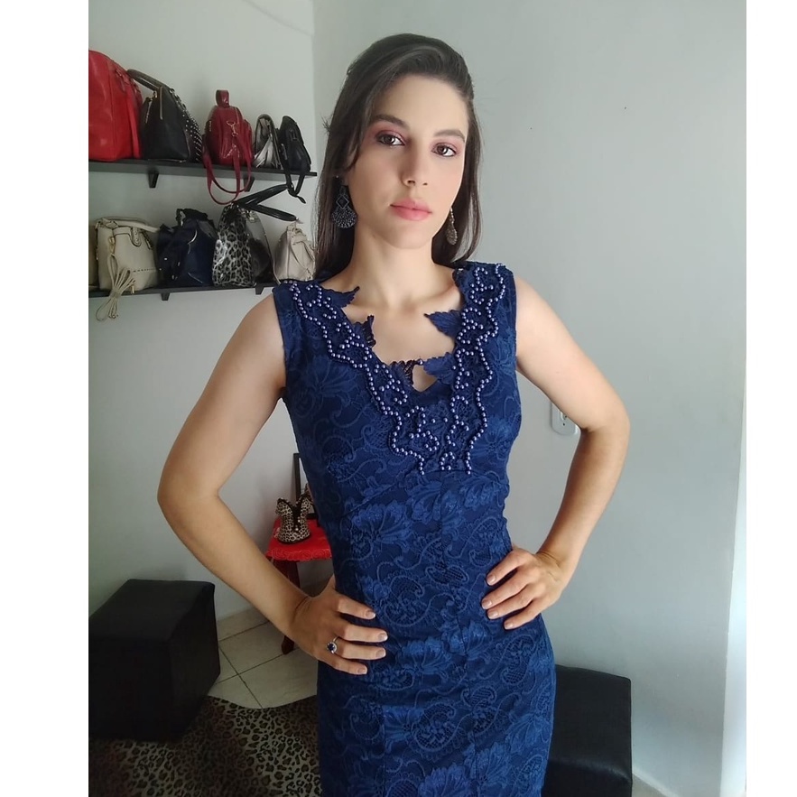 Vestidos azul best sale de renda