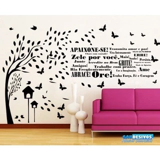 Adesivo Decorativo De Parede Combo Arvore Com Diversa Frases