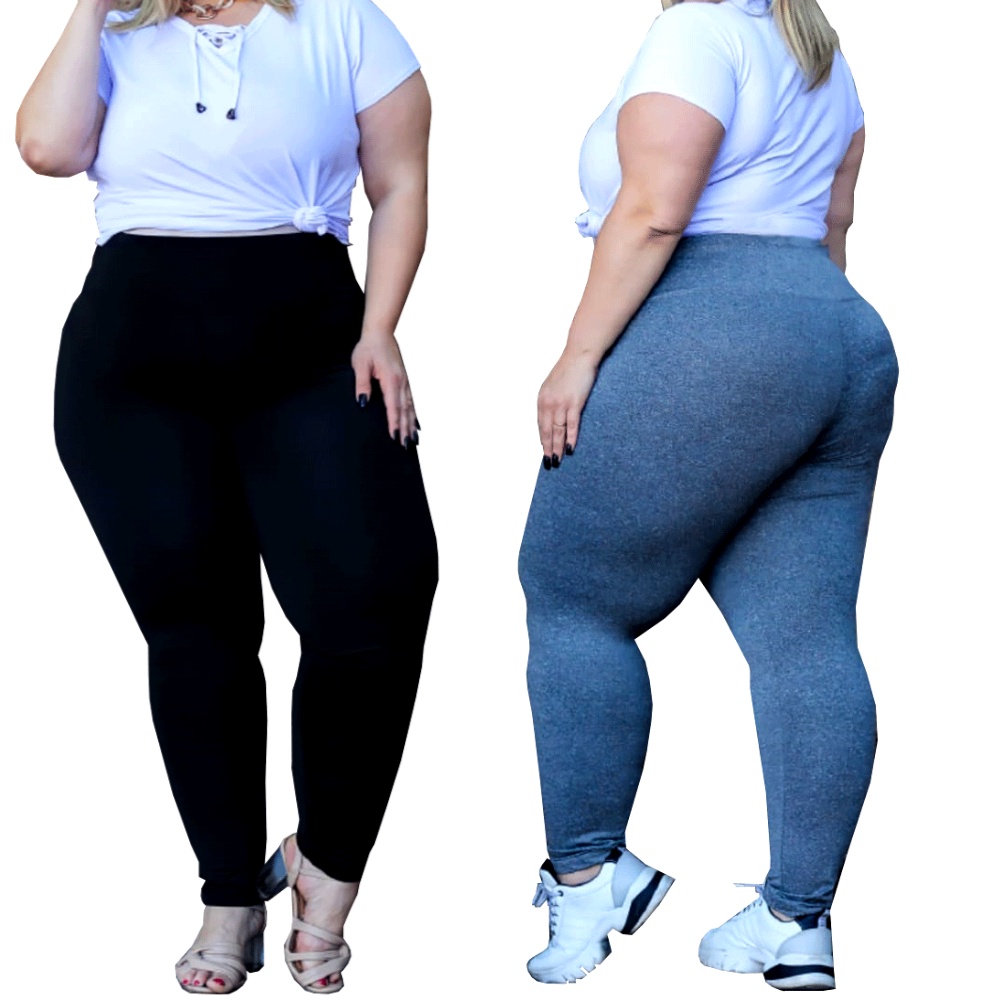 moda-plus-size-Kit 4 Calças Leg Gabriela Fitness Lisa Feminina Suplex Cos  Alto 1133